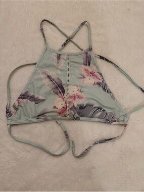 Rhythm (PacSun) Floral High-Neck Bikini Top in light blue and Pink Sz S